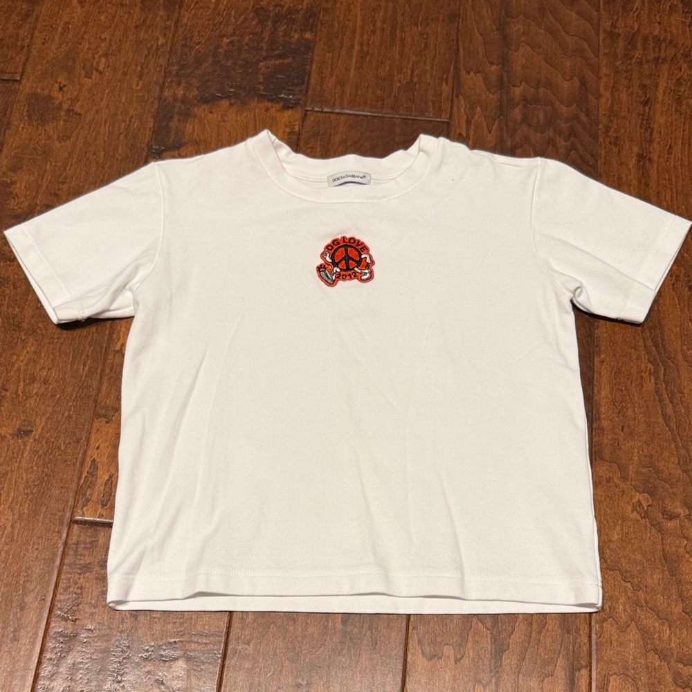 Dolce & Gabbana White Kids Tee with Red/Orange Logo
